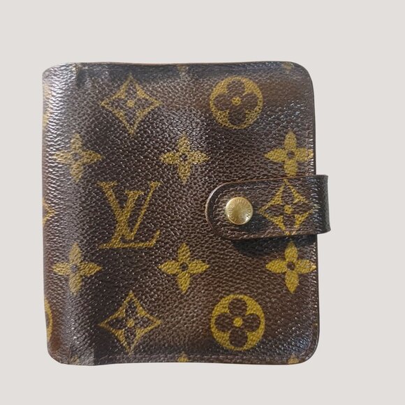 Louis Vuitton Wallet Monogram Compact Brown Leather Snap Closure Zip Coin Pocket - Picture 11 of 13